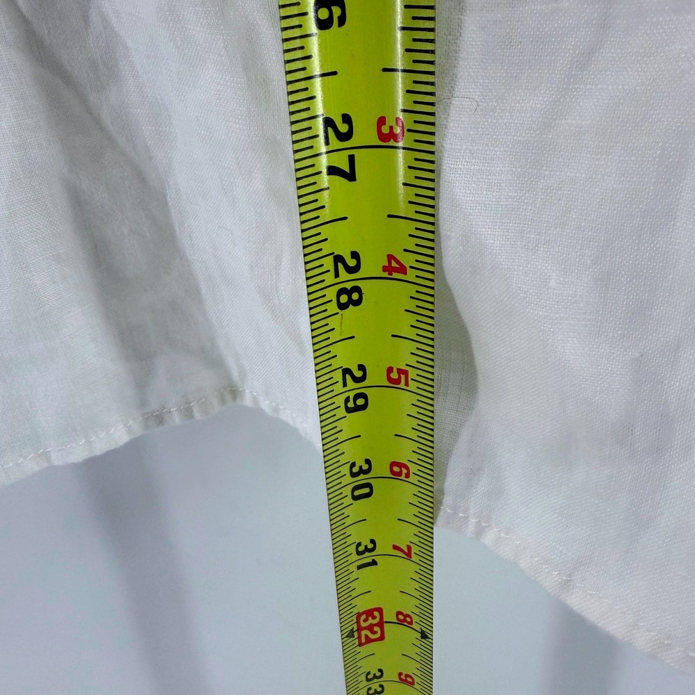 Tahari White 100% Linen Roll Tab Sleeve Button Front Tunic Blouse Womens 1X - Picture 6 of 9